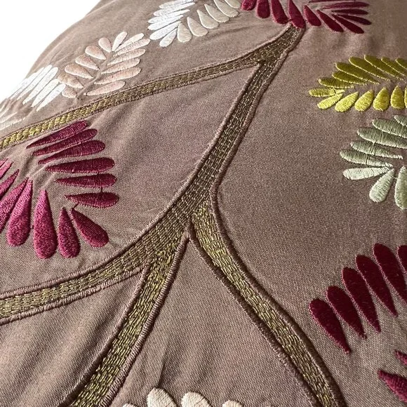 Pier 1 Pillows Embroidered Leaf Lumbar Set of 3 Couch Rectangular Brown Zipper - Picture 9 of 11